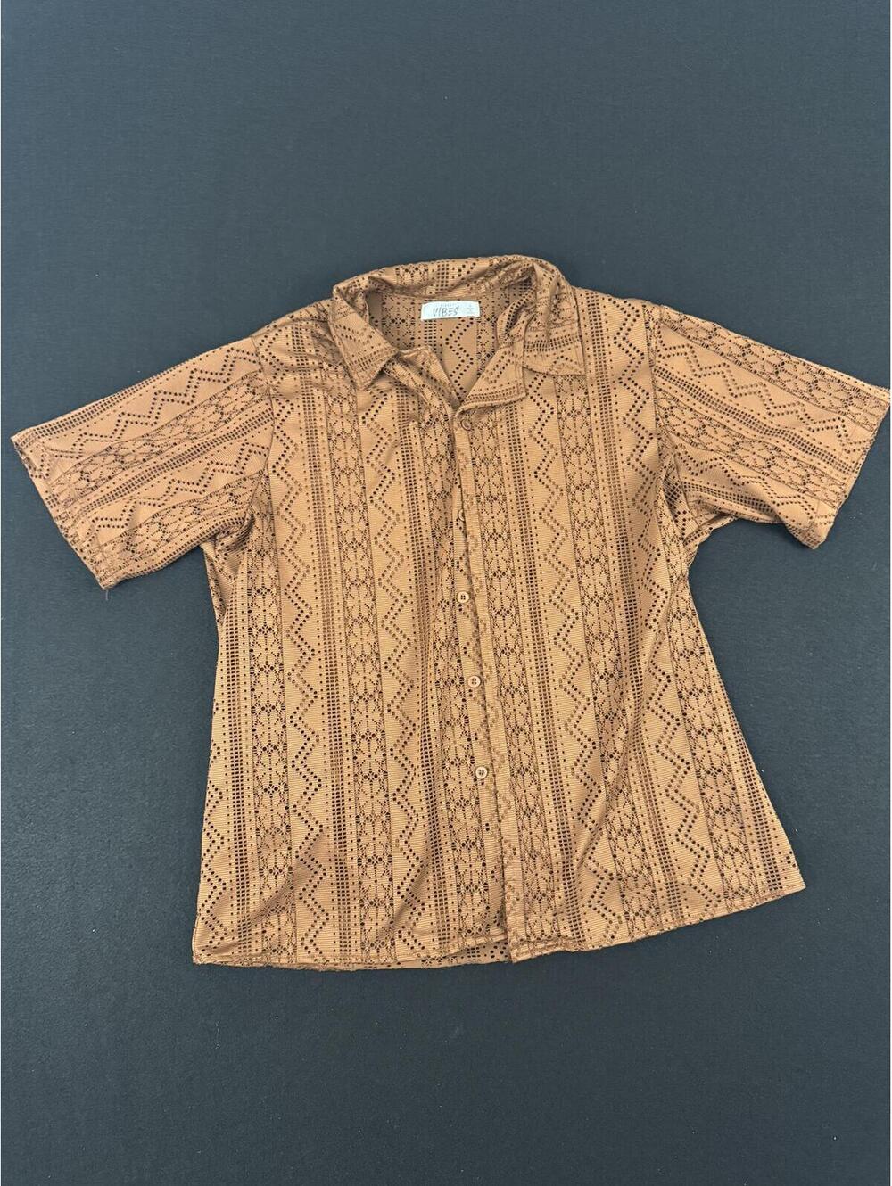 Men's Short Sleeve Geometric Pattern Button-Up Shirt Large